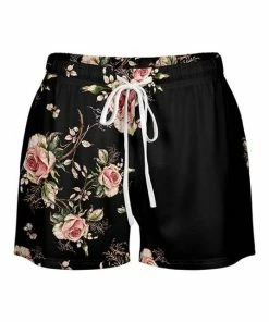 Lily | Black & Rose Floral Drawstring Shorts - Women