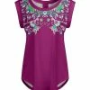 Lily | Purple & Green Floral Scoop Neck Short-Sleeve Tunic - Women