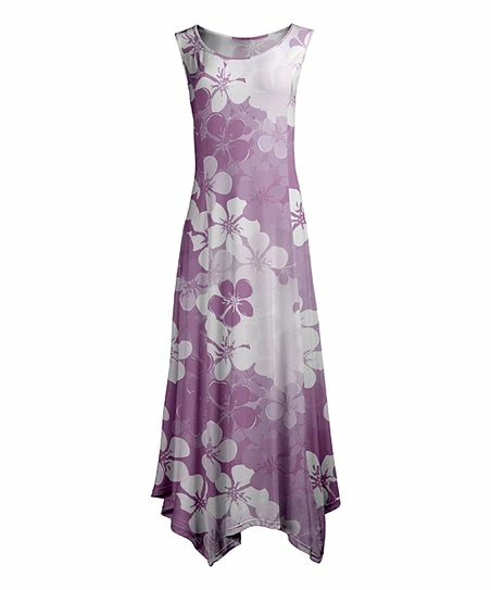 Lily | Lavender & White Floral Sleeveless Handkerchief Maxi Dress - Plus 1 Lily | Lavender & White Floral Sleeveless Handkerchief Maxi Dress - Plus