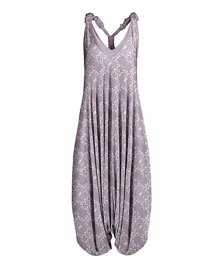 Lily | Lavender & White Abstract Knotted Racerback Harem Jumpsuit - Women 1 Lily | Lavender & White Abstract Knotted Racerback Harem Jumpsuit - Women