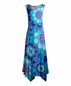 Lily | Turquoise & Purple Floral Sleeveless Handkerchief Dress - Plus