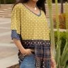 Lily | Yellow & Blue Floral V-Neck Ruffle-Sleeve Tunic - Women