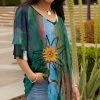 Lily | Teal & Rust Abstract Floral V-Neck Tiered-Sleeve Tunic - Women
