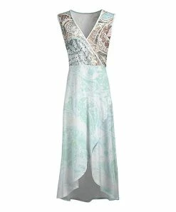 Lily | Mint & Beige Paisley Surplice Sleeveless Tulip-Hem Maxi Dress - Plus