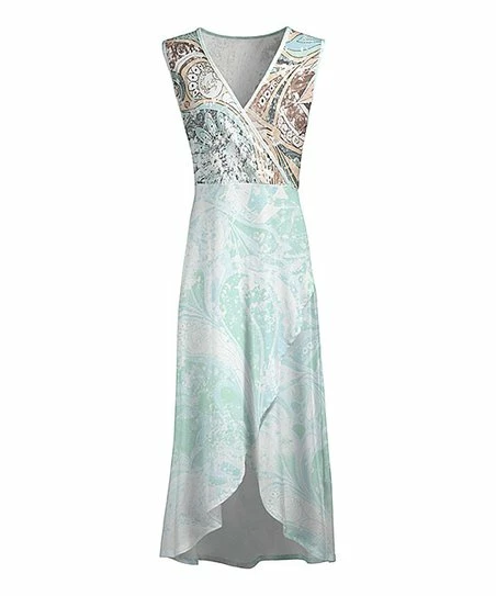 Lily | Mint & Beige Paisley Surplice Sleeveless Tulip-Hem Maxi Dress - Plus 1 Lily | Mint & Beige Paisley Surplice Sleeveless Tulip-Hem Maxi Dress - Plus