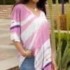 Lily | Pink & White Stripe Ruffle-Sleeve V-Neck Tunic - Women