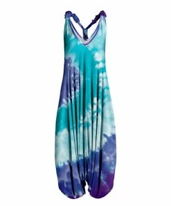 Lily | Aqua & Purple Tie-Dye V-Neck Racerback Harem Jumpsuit - Women