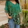 Lily | Green & Olive Leaves Layered-Sleeve V-Neck Tunic - Women & Plus