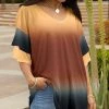 Lily | Yellow & Rust Ombré Layered-Sleeve V-Neck Tunic - Plus