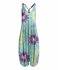 Lily | Turquoise & Lavender Floral Racerback Harem Jumpsuit - Plus
