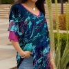 Lily | Navy & Fuchsia Abstract Layered-Sleeve V-Neck Tunic - Women