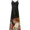 Lily | Black & Brown Butterfly Rose Twist-Front Cami-Strap Maxi Dress - Women