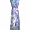 Lily | Purple & Blue Tropical Leaves Surplice Maxi Dress - Plus