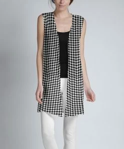 Lily | Black & White Houndstooth Open Vest - Women