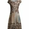 Lily | Brown & Beige Filigree Cap-Sleeve Dress - Women & Plus