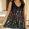 Lily | Black Floral Sleeveless Yoke Tunic - Women & Plus