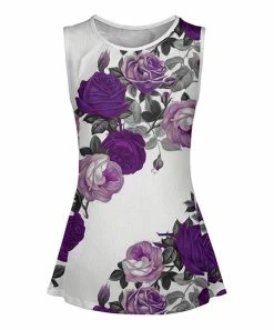 Lily | White & Purple Roses Ruched-Neck Tank - Women