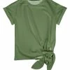 Lily | Dark Green Side-Tie Crewneck Tee - Women