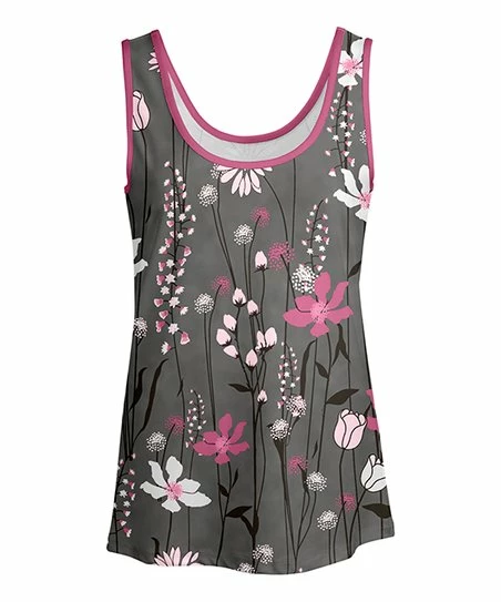 Lily | Gray & Pink Floral Scoop Neck Tank - Plus 1 Lily | Gray & Pink Floral Scoop Neck Tank - Plus