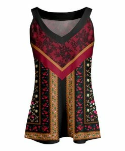 Lily | Black & Red Abstract Floral Yoke Tank - Women