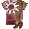 Lily | Olive & Mauve Floral Brushstroke Side-Tie Crewneck Tee - Women