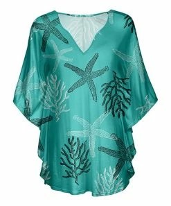 Lily | Teal & Black Starfish V-Neck Dolman Tunic - Women