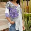 Lily | White & Lavender Floral Ruffle-Sleeve V-Neck Tunic - Plus