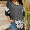 Lily | Gray & White Floral Ruffle-Sleeve V-Neck Tunic - Plus
