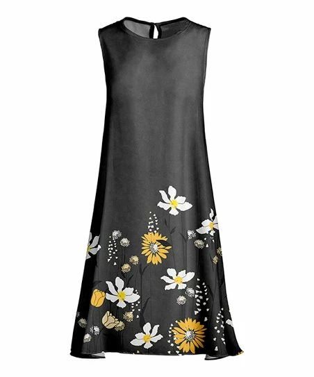 Lily | Gray & Yellow Floral Sleeveless Shift Dress - Women & Plus 1 Lily | Gray & Yellow Floral Sleeveless Shift Dress - Women & Plus