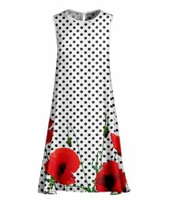 Lily | White & Red Poppy Polka Dot Sleeveless Shift Dress - Women & Plus