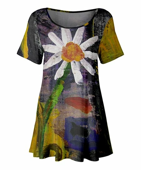 Lily | Gray & White Floral Scoop Neck Tunic - Women 1 Lily | Gray & White Floral Scoop Neck Tunic - Women