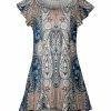 Lily | Beige & Blue Paisley Scoop Neck Flutter-Sleeve Tunic - Plus