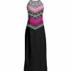 Lily | Black & Pink Geometric Sleeveless Maxi Yoke Dress - Women & Plus