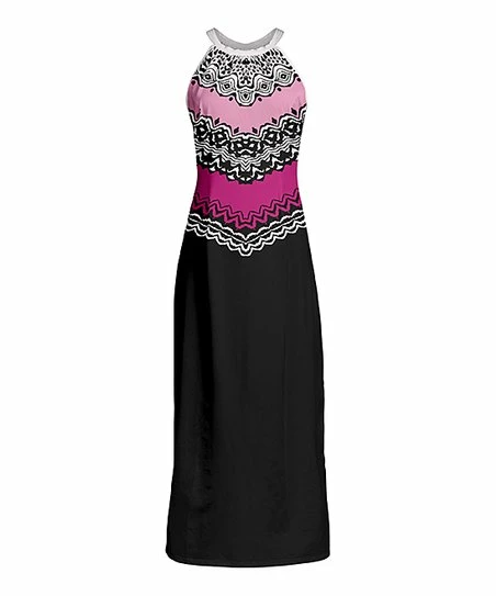 Lily | Black & Pink Geometric Sleeveless Maxi Yoke Dress - Women & Plus 1 Lily | Black & Pink Geometric Sleeveless Maxi Yoke Dress - Women & Plus