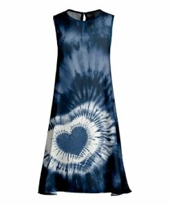 Lily | Blue & White Tie-Dye Heart Sleeveless A-Line Dress - Women & Plus