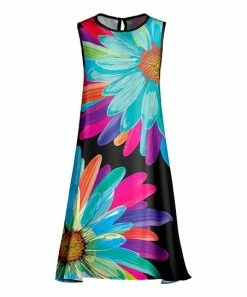 Lily | Black Neon Daisy Sleeveless A-Line Dress - Women & Plus