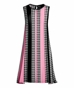 Lily | Black & Pink Houndstooth Stripe Sleeveless Shift Dress - Women