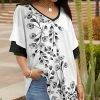 Lily | Black & White Floral Ruffle-Sleeve V-Neck Tunic - Plus