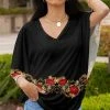 Lily | Black & Red Floral Cape-Sleeve V-Nec Tunic - Women