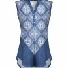 Lily | Blue & White Baroque Tile Sleeveless Button-Front Hi-Low Tunic - Plus