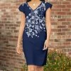 Lily | Blue & White Floral Flutter-Sleeve V-Neck Dress - Women