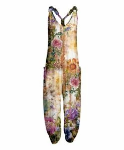 Lily | Rust & Lavender Floral Pocket Racerback Jumpsuit - Plus
