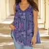 Lily | Purple & Lavender Floral V-Neck Swing Tank - Women & Plus