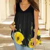 Lily | Yellow & Black Floral V-Neck Swing Tank - Plus