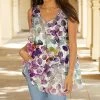 Lily | Purple & White Leaf V-Neck Swing Tank - Plus