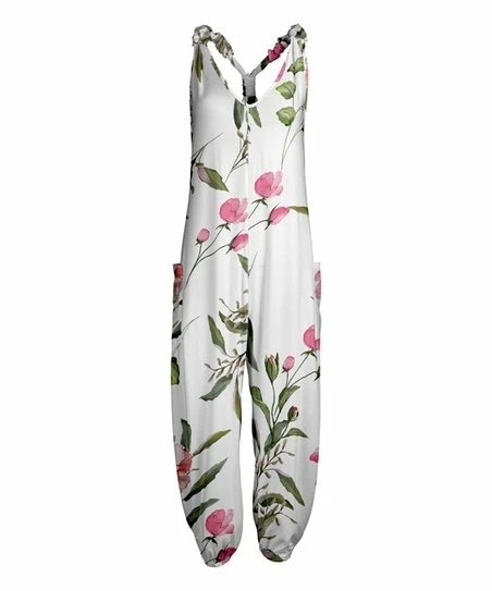 Lily | Olive & Pink Floral Pocket Racerback Jumpsuit - Women 1 Lily | Olive & Pink Floral Pocket Racerback Jumpsuit - Women