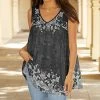 Lily | Gray & White Floral V-Neck Swing Tank - Women