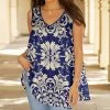 Lily | Navy & Beige Arabesque V-Neck Swing Tank - Women