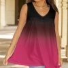 Lily | Black & Pink Ombré V-Neck Swing Tank - Plus