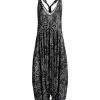 Lily | Gray & Black Floral Web V-Neck Racerback Harem Jumpsuit - Plus